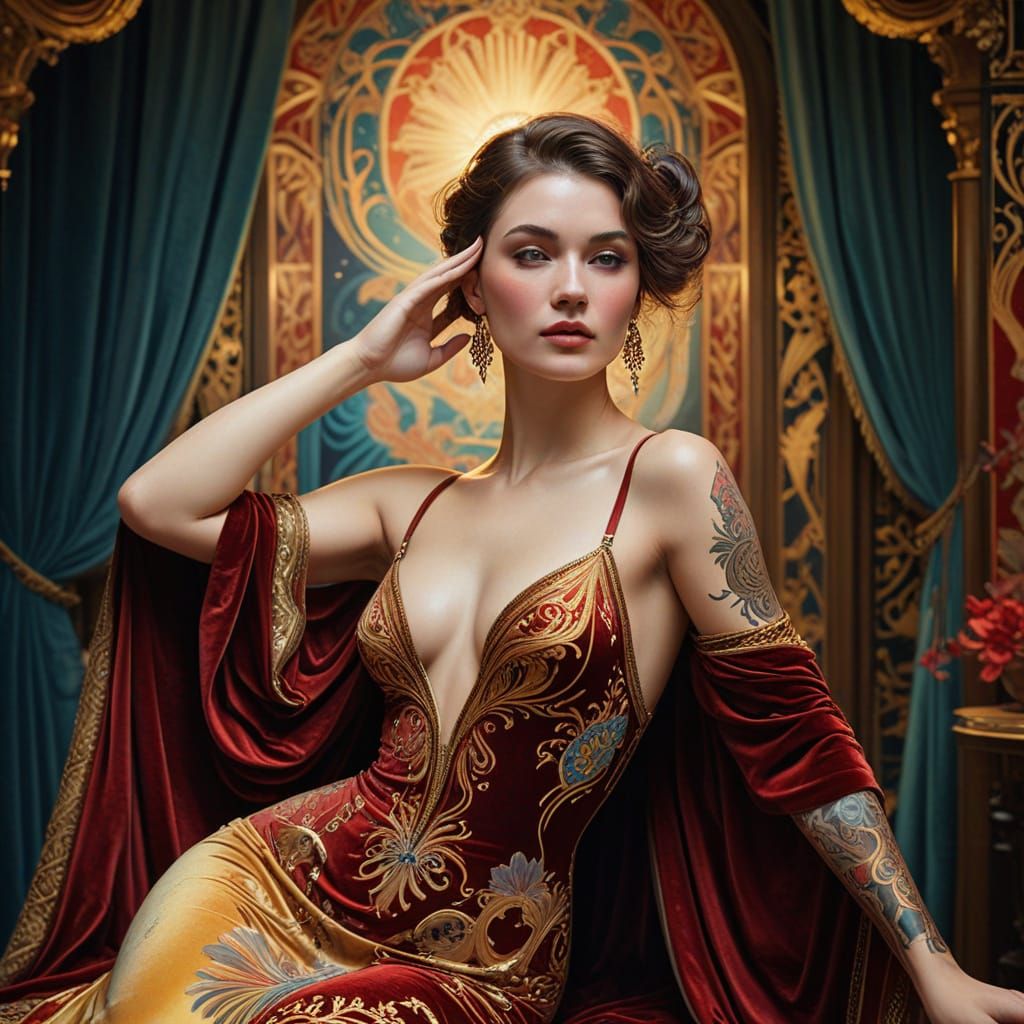 Elegant Woman in Luxurious, Jugendstil-Inspired Setting
