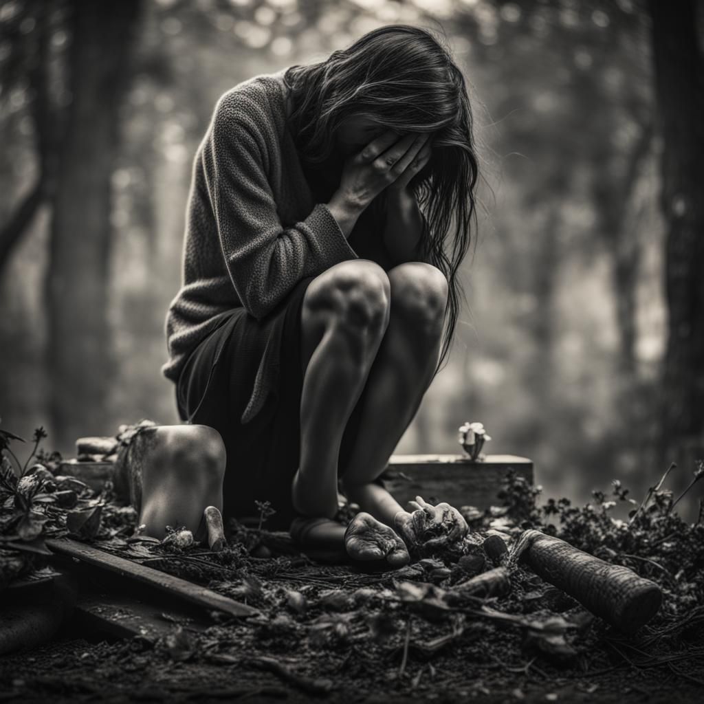 Hyperrealistic Rendering of Grief in Sharp Focus