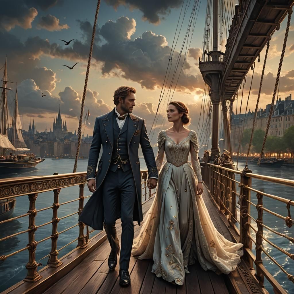 Elegant Couple Embrace Under Starry Sky