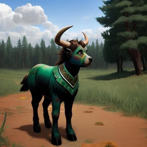 Earthy Minotaur Child as Dog in Forest