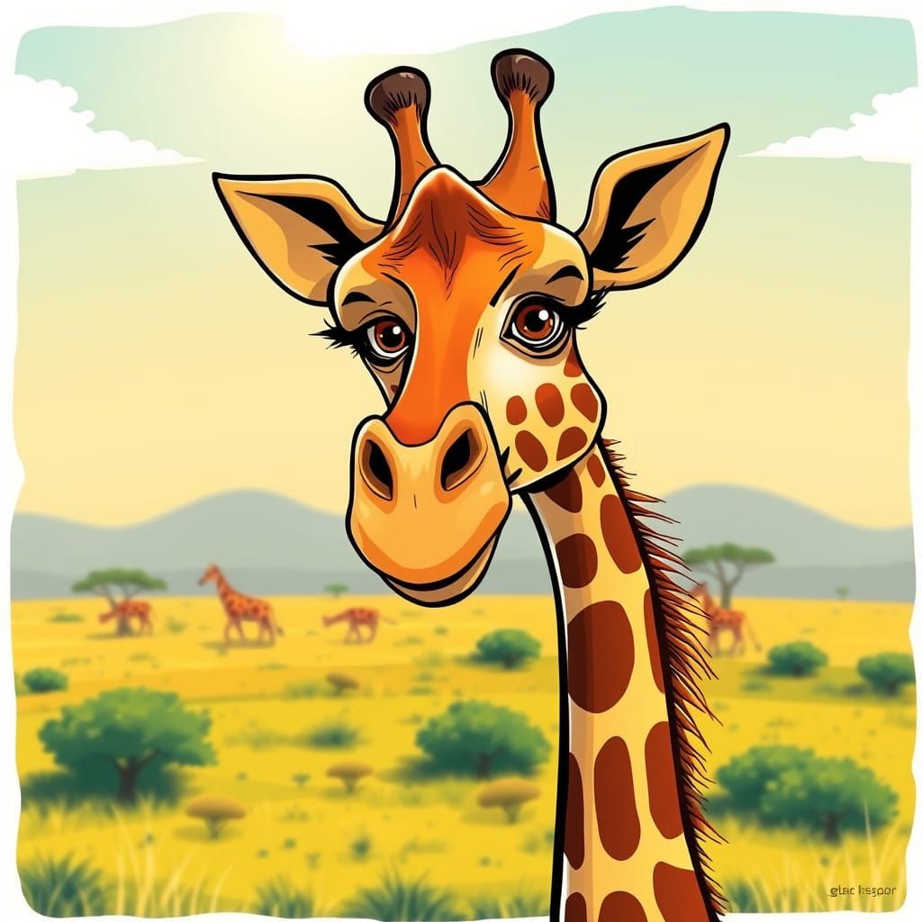 Joyful Giraffe in Vibrant Dr. Seuss-Inspired Art