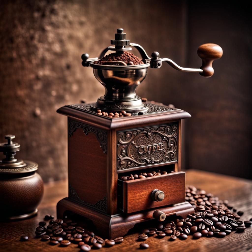 Hyperrealistic Antique Coffee Grinder in High Definition