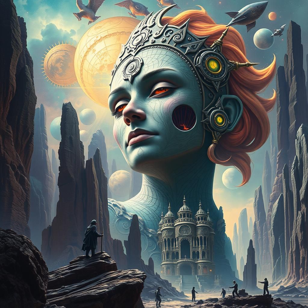 Surreal Portrait on Apocalyptic Psychedelic Landscape