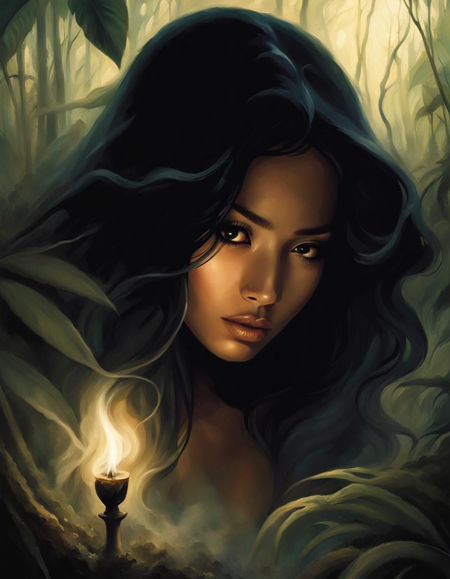 Ethereal Indonesian Woman Conjured from Forest Smoke