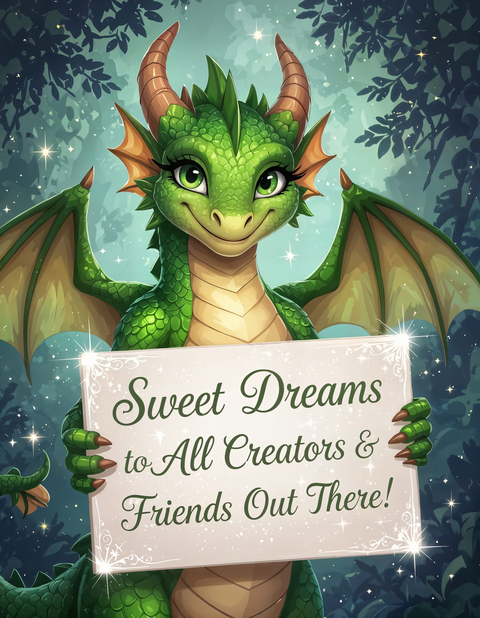 Friendly Green Dragon with Glittering Scales