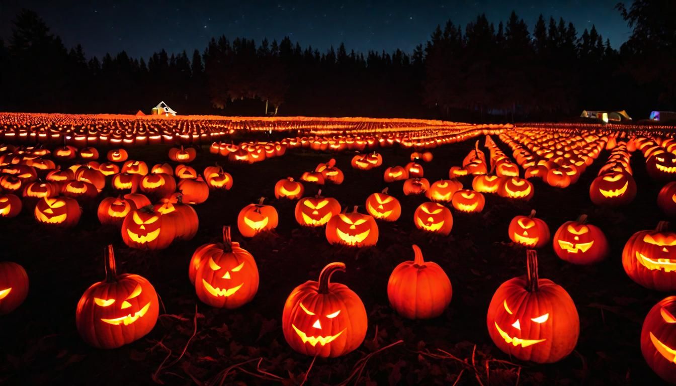 Halloween Pumpkin Patch at Night in Weirdcore Style