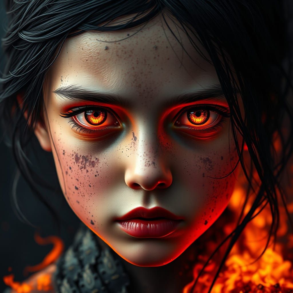 Surreal Girl Consumed by Inner Flames in Hyper-Detailed Matt...