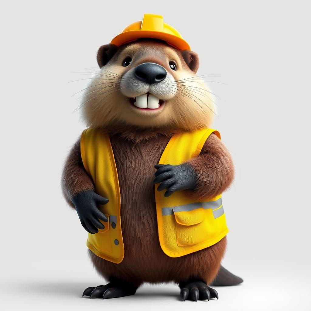 Photorealistic Beaver in Hard Hat and Safety Vest