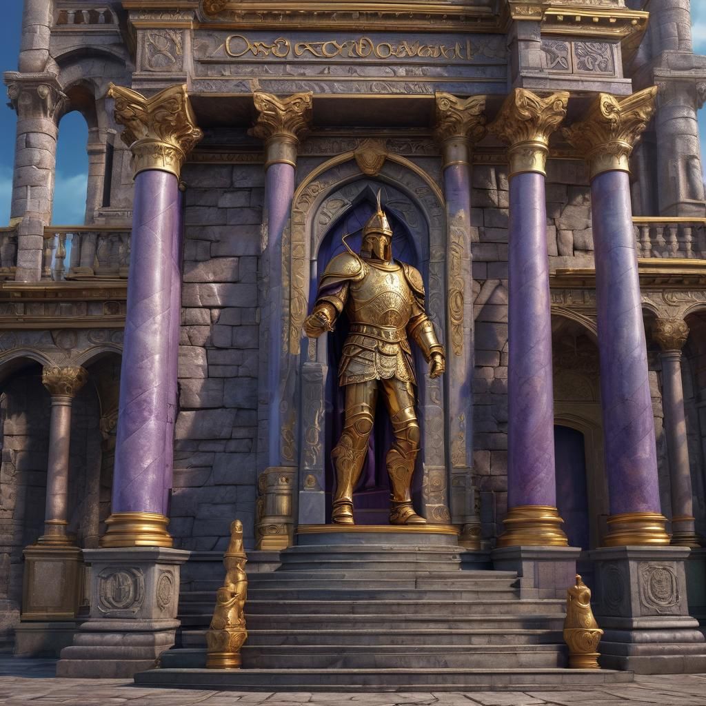 Medieval Stone Column with Gold Details in Digital Art