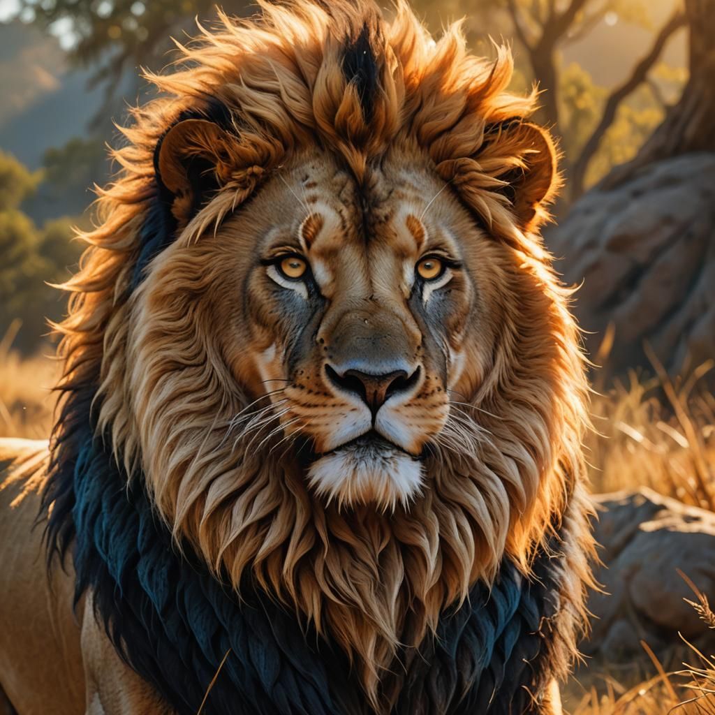 Lion-Human Hybrid Portrait in Golden Savannah