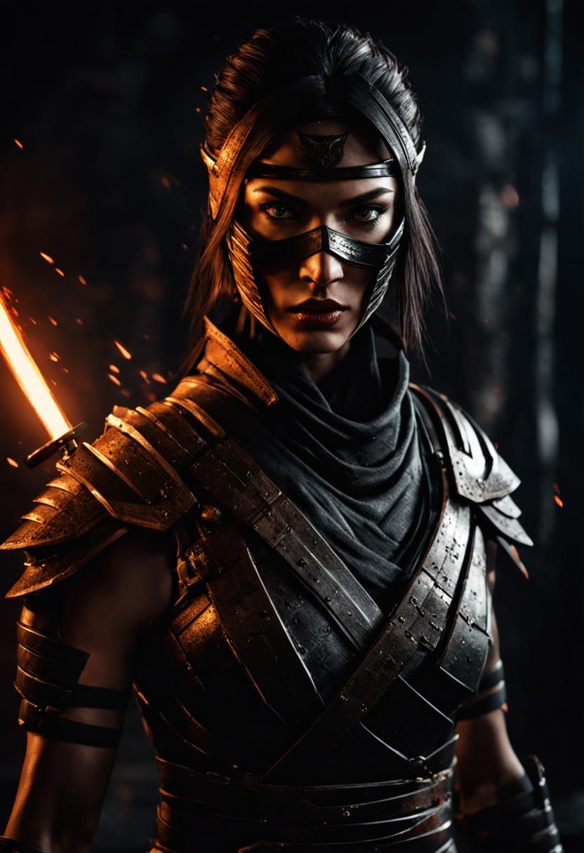 Female Ninja Standoff in Dark Arena, Mortal Kombat Style