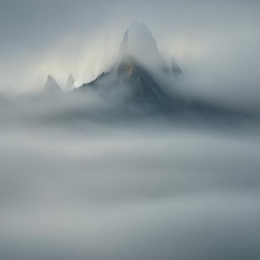 Mystical Figure Meditating on Misty Mountain