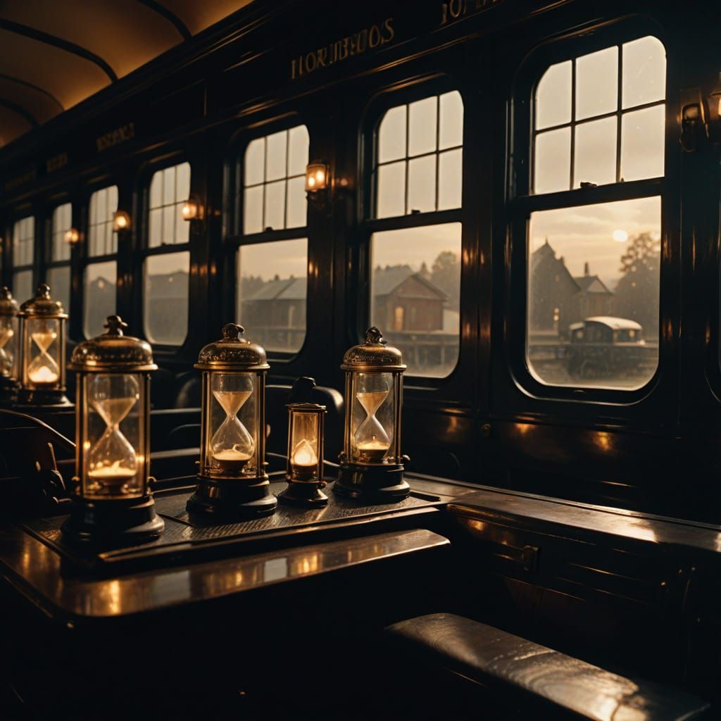 Hourglass Train Through Time, in Film Noir Style