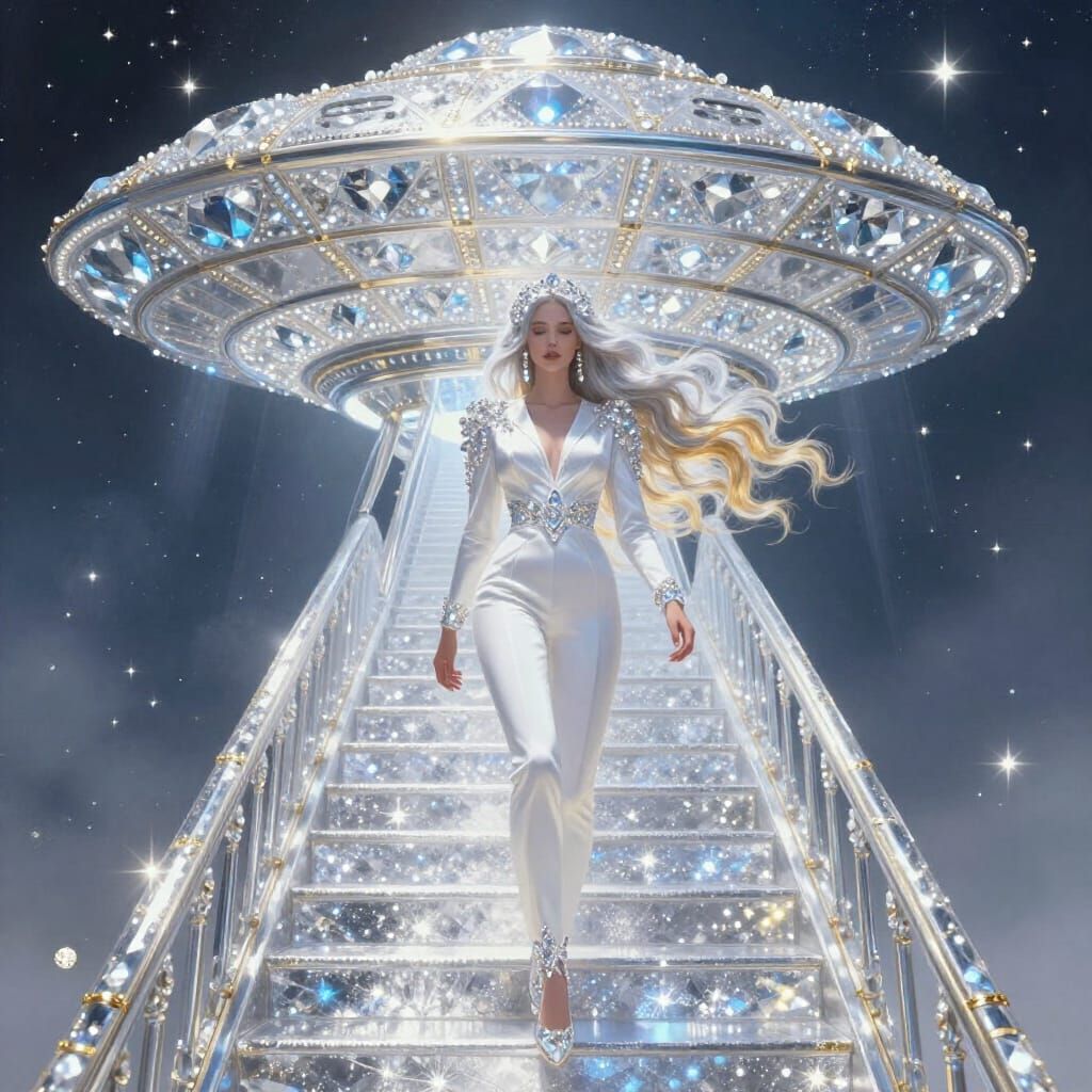 Divine Visitor Descends from Cosmic UFO