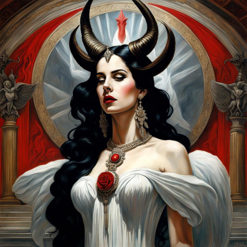 Lana Del Rey Baphomet Sketch in Dark Academia Style