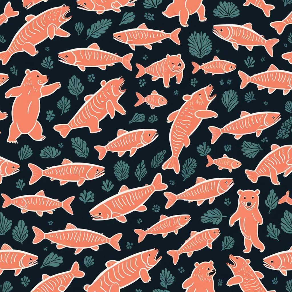 Majestic Bear and Salmon Fusion
