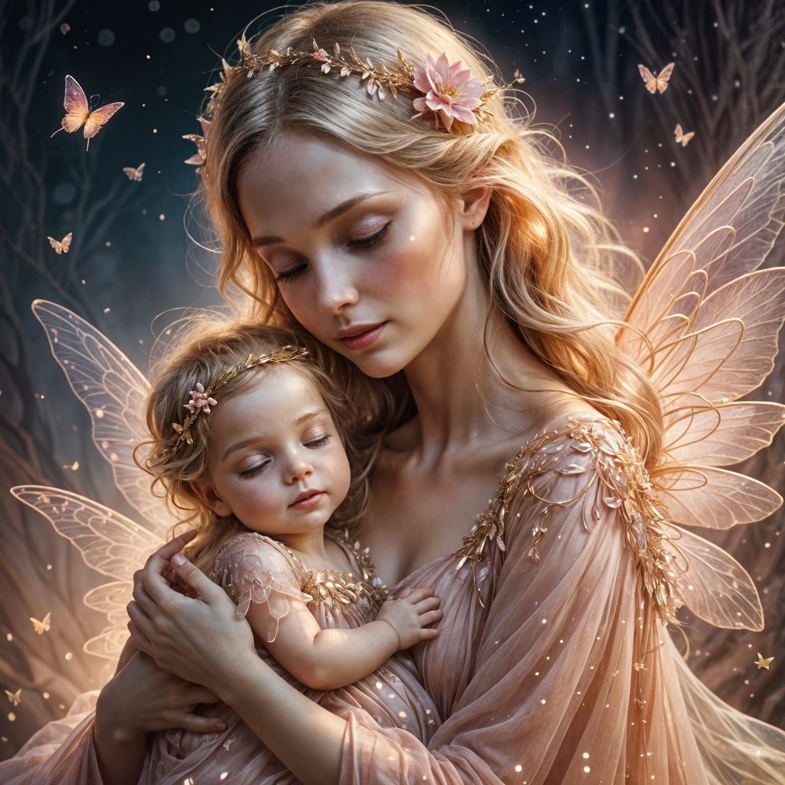Ethereal Fairy Mother and Baby in Pastel Tones