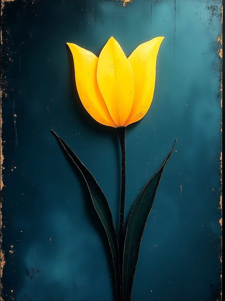 Golden Tulip in Water, Oil Painting