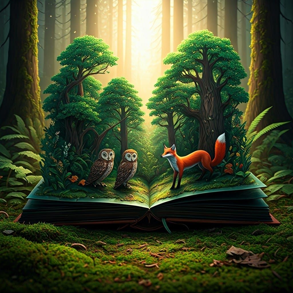 Mystical Pop-Up Book in Sunlit Forest