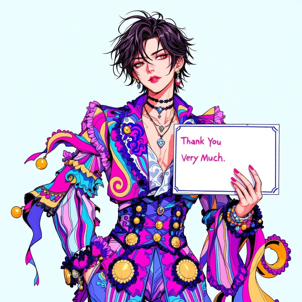 Anime Bishonen in Vibrant Rococopunk Attire