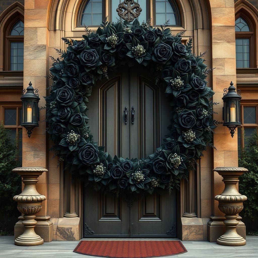 Elegant Victorian Mourning Wreath Adorns Historic Mansion