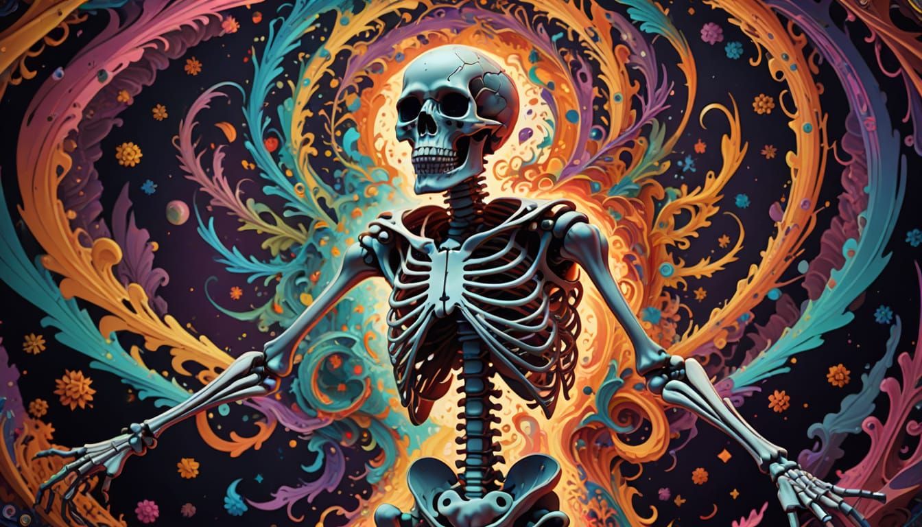 Kaleidoscopic Skeleton Emerges in Digital Art