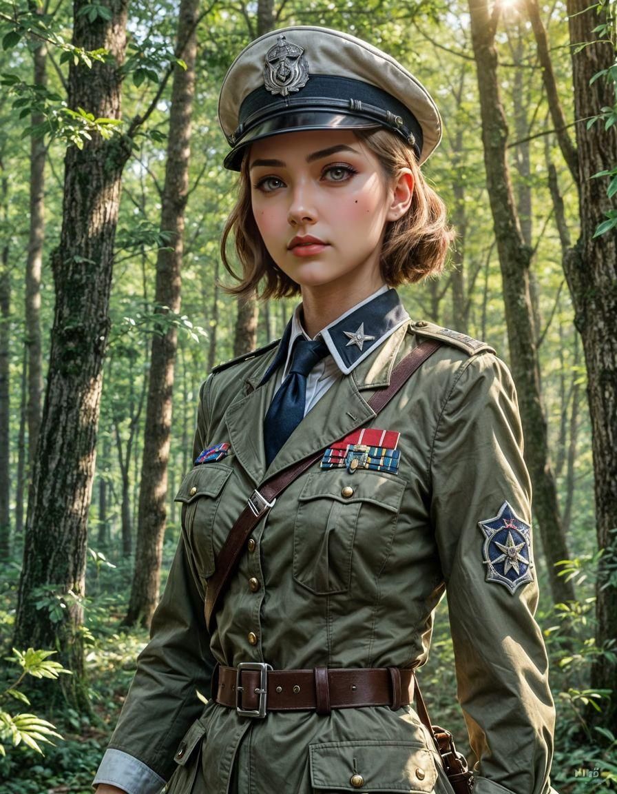 Anime Girl as Polish Officer in Forest