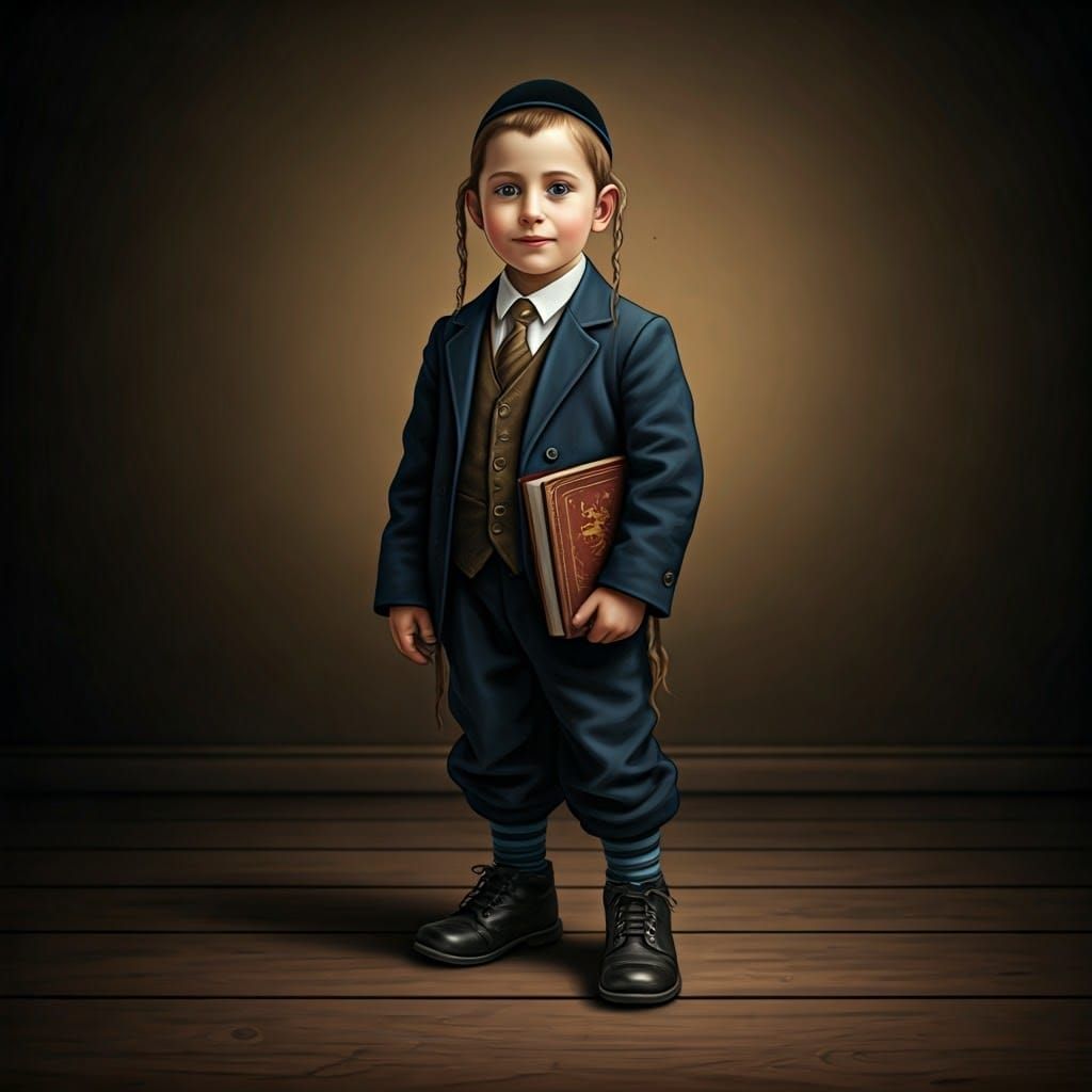1920s Hasidic Boy with Textbook in Hand