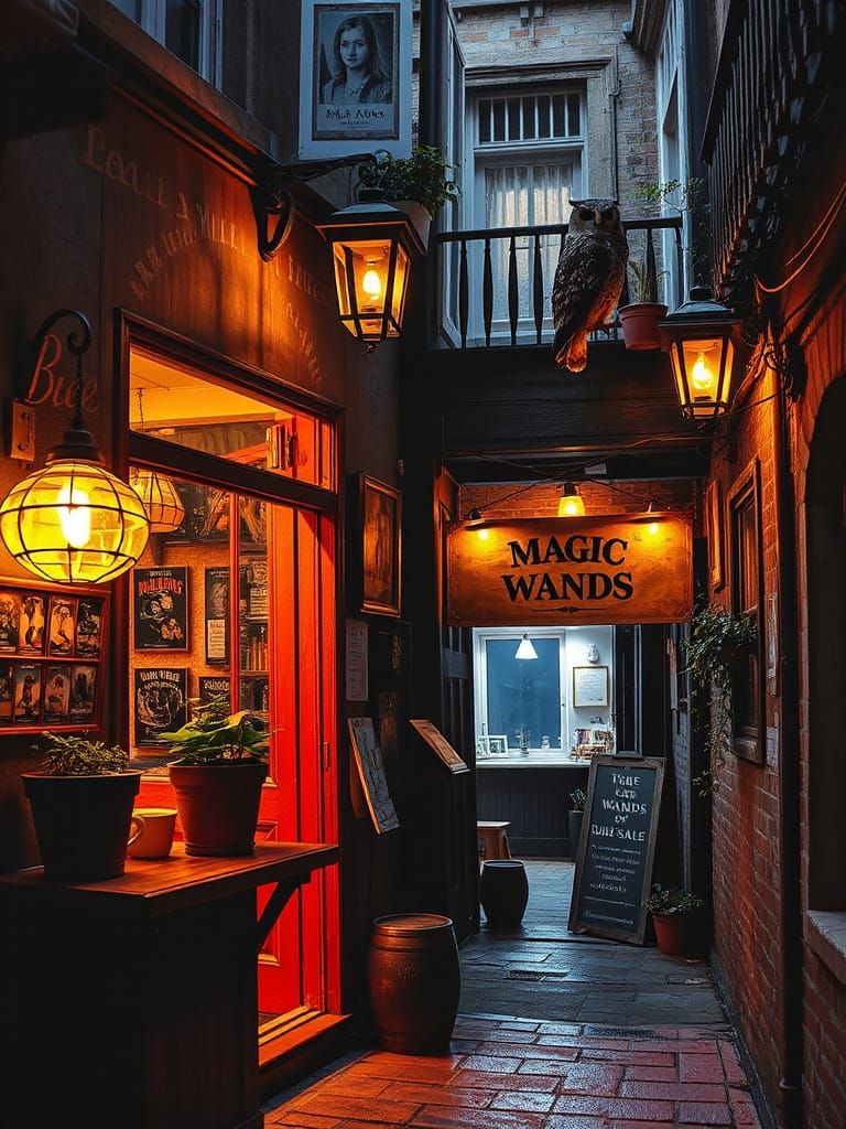 Magic Alley with Wand Shop in Oil Painting Style