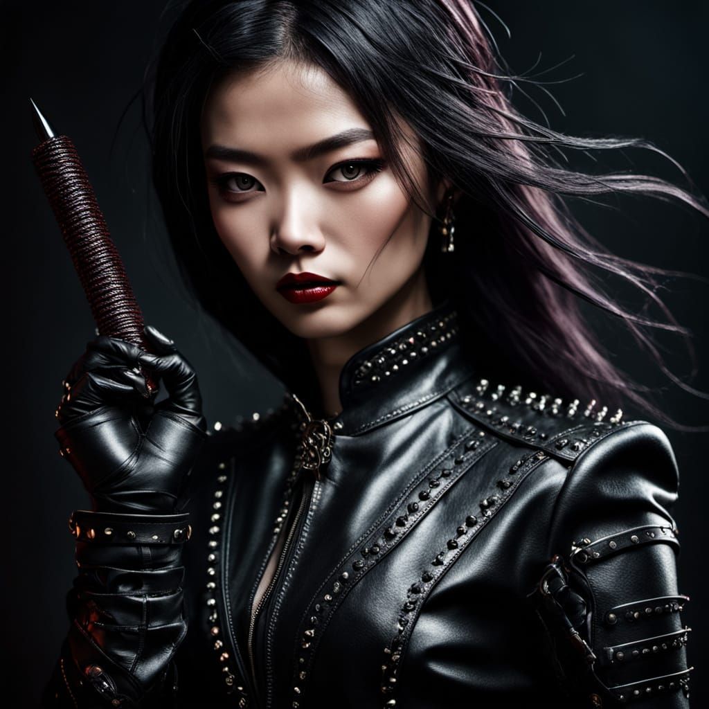Vietnamese Woman in Leather Suit: Dark Fantasy Art