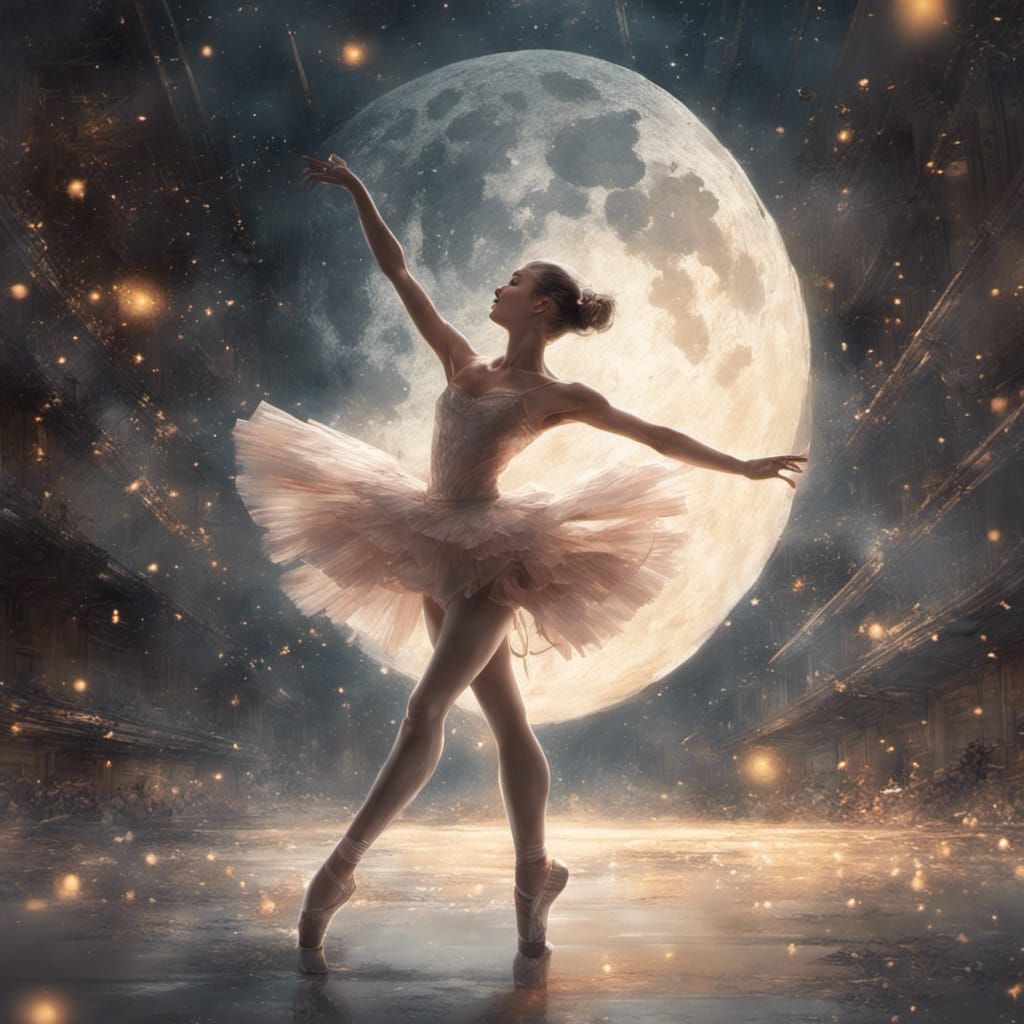 Ballerina in Starry Ballroom: Digital Art