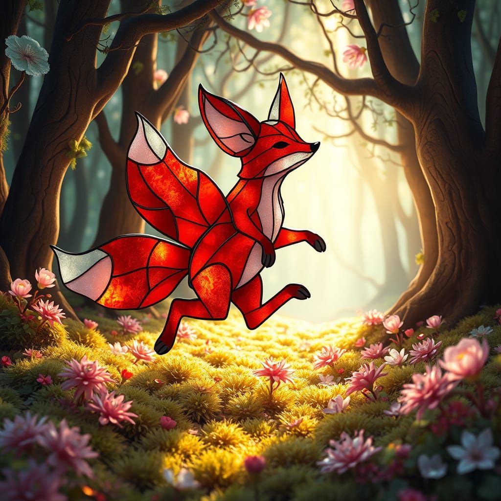 Red Glass Fox In Surreal Forest Fantasy