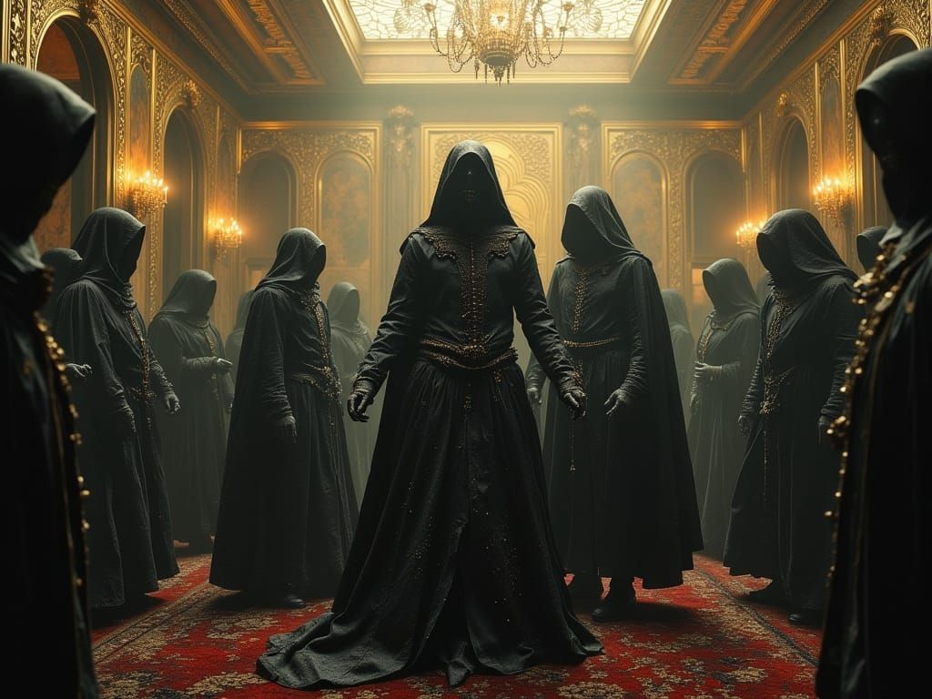 Grim Reapers Cheer Happy New Year in Ornate Ballroom
