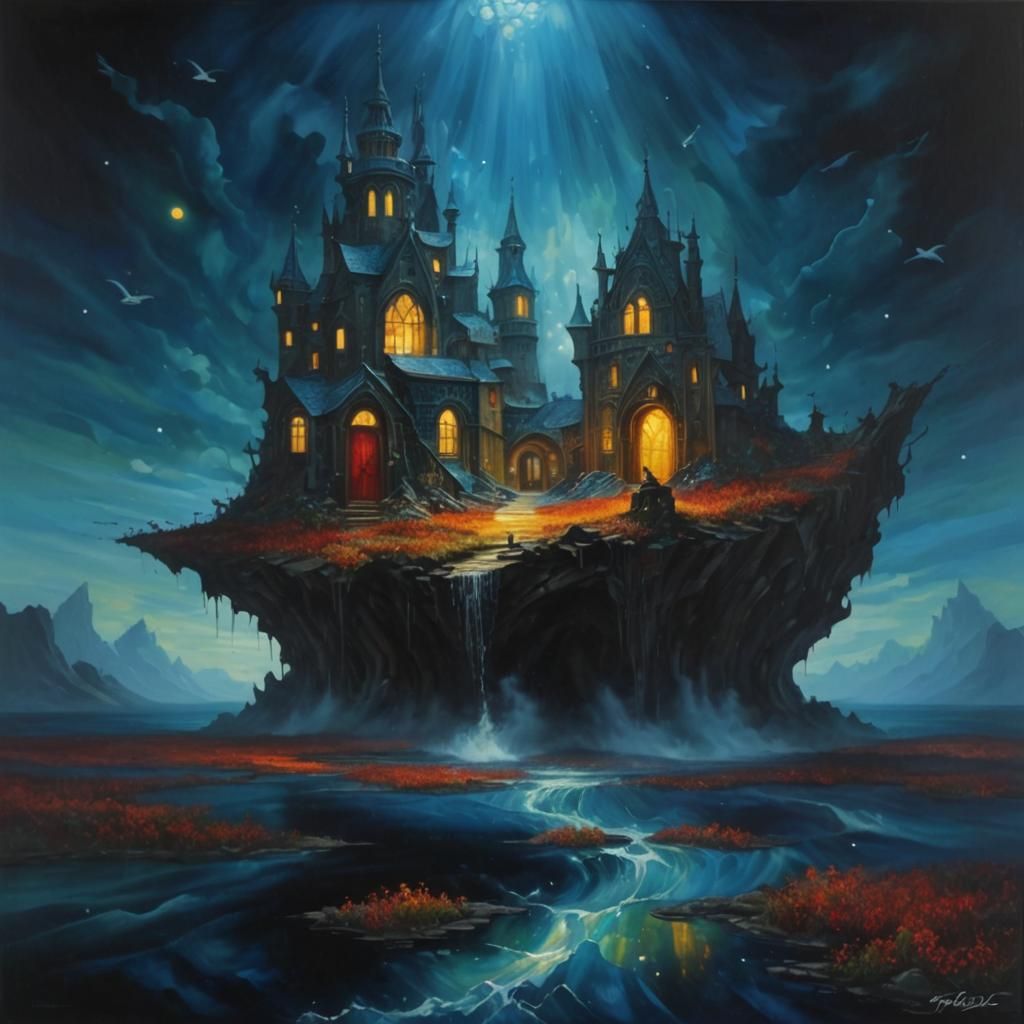 Impasto Stained Glass Mosaic of Contrasting Worlds