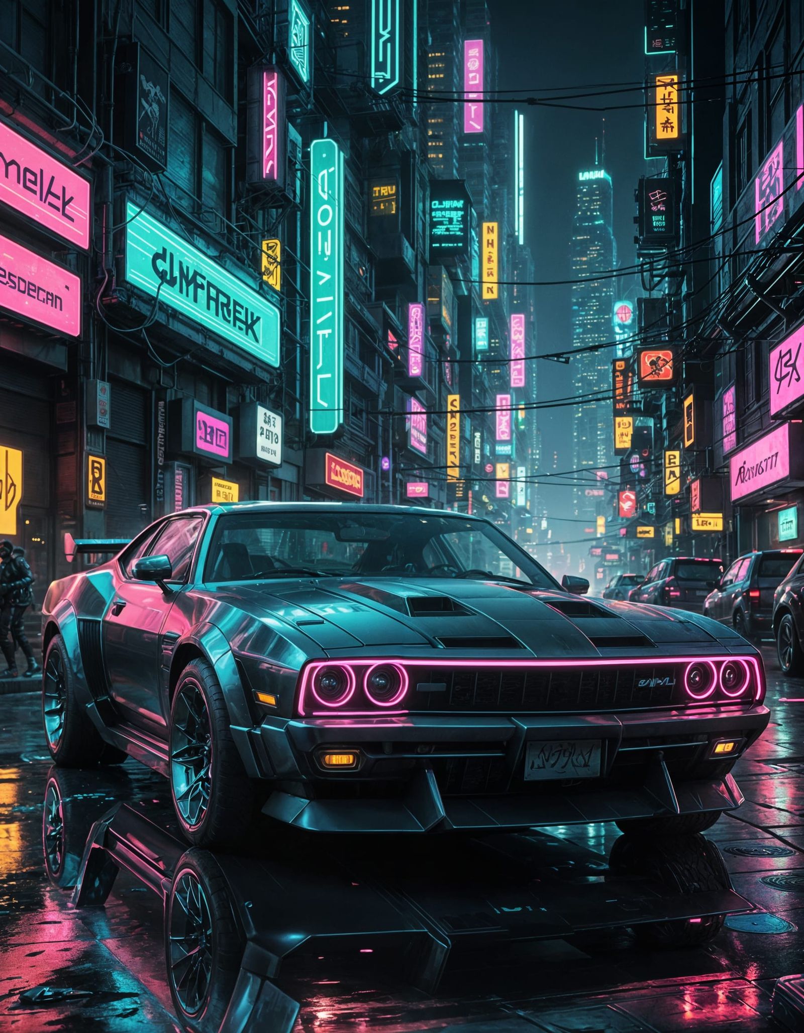 Cyberpunk Concept Car with Neon Lights