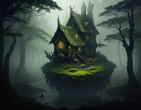 Bullywug in Misty Swamp: Fantasy Illustration