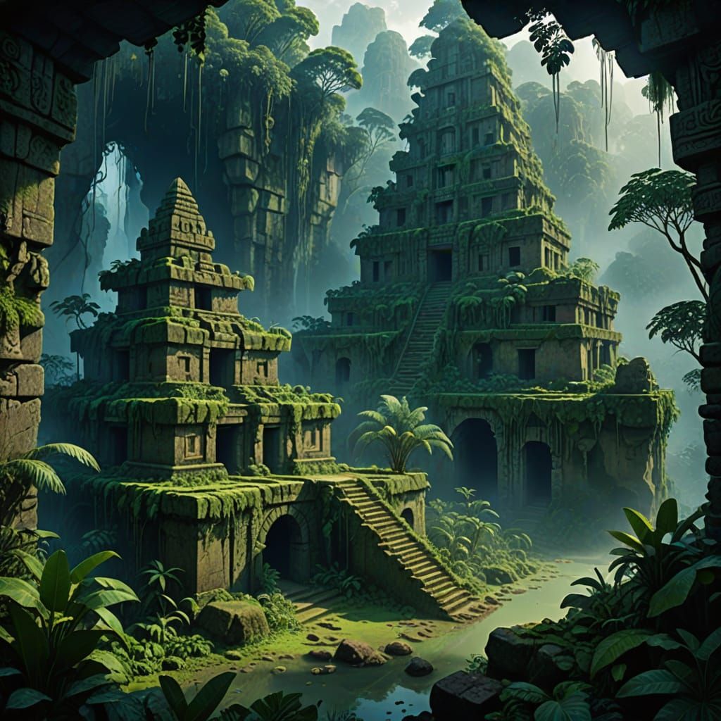 Incan City Lost in Amazon Jungle Digital Painting