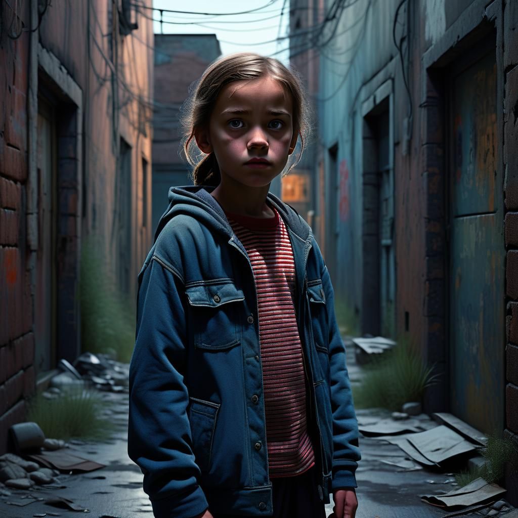 Hyperrealistic Portrait of Girl in Alleyway