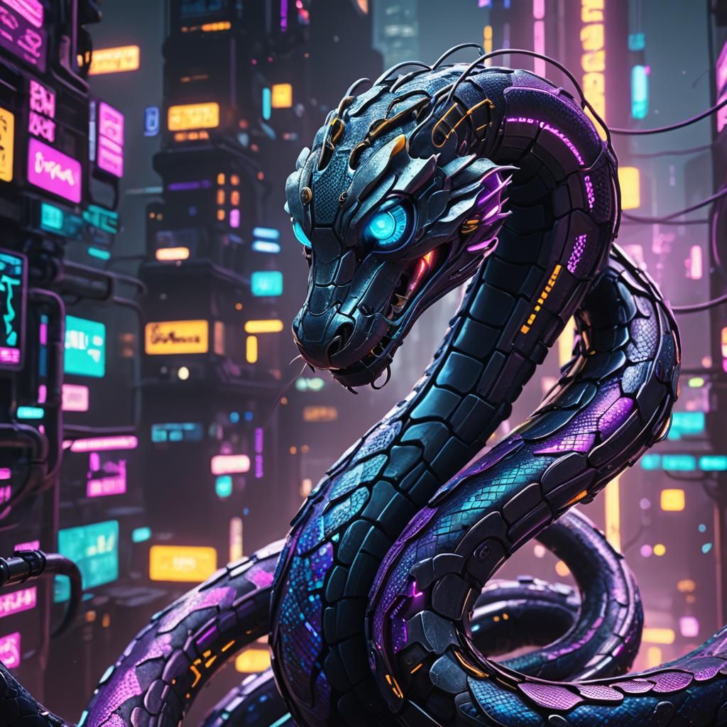 Cyberpunk Snake in Futuristic City
