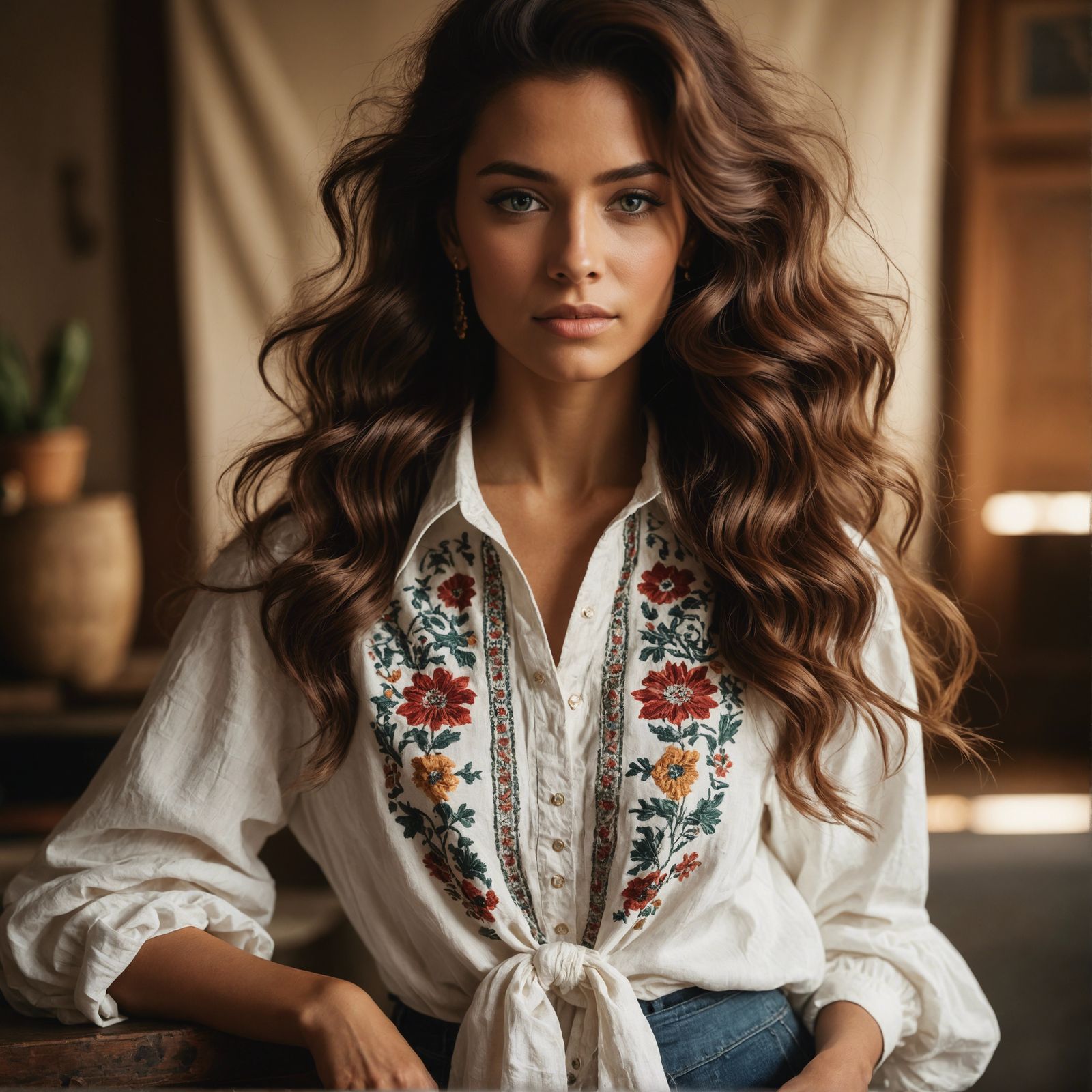Vintage-Style Portrait of Woman with Alluring Gaze