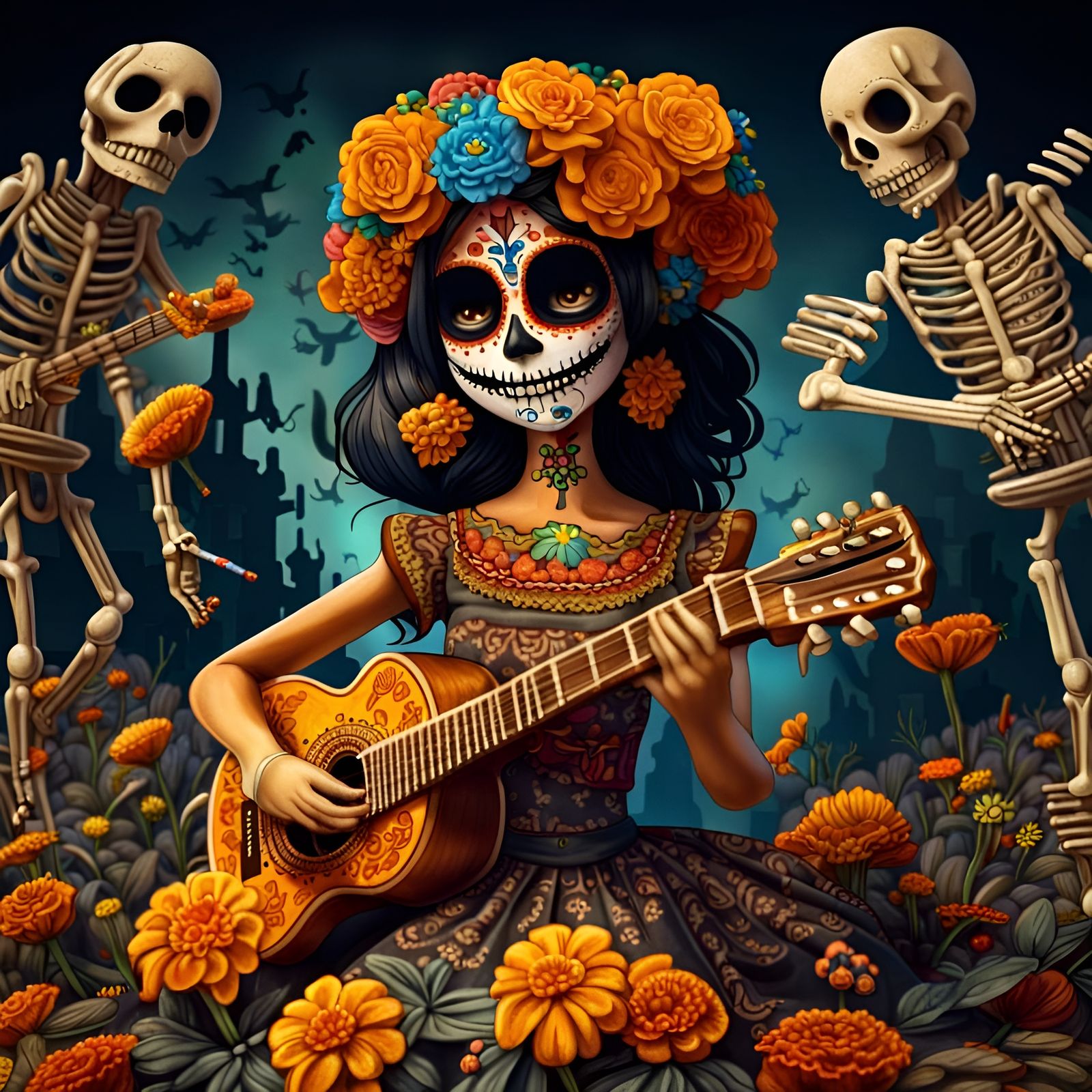 Day of the Dead Fiesta: Girl with Guitar