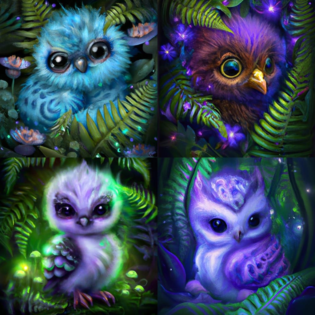 Hyperrealistic Chibi Owl Dragon in Neon Colors