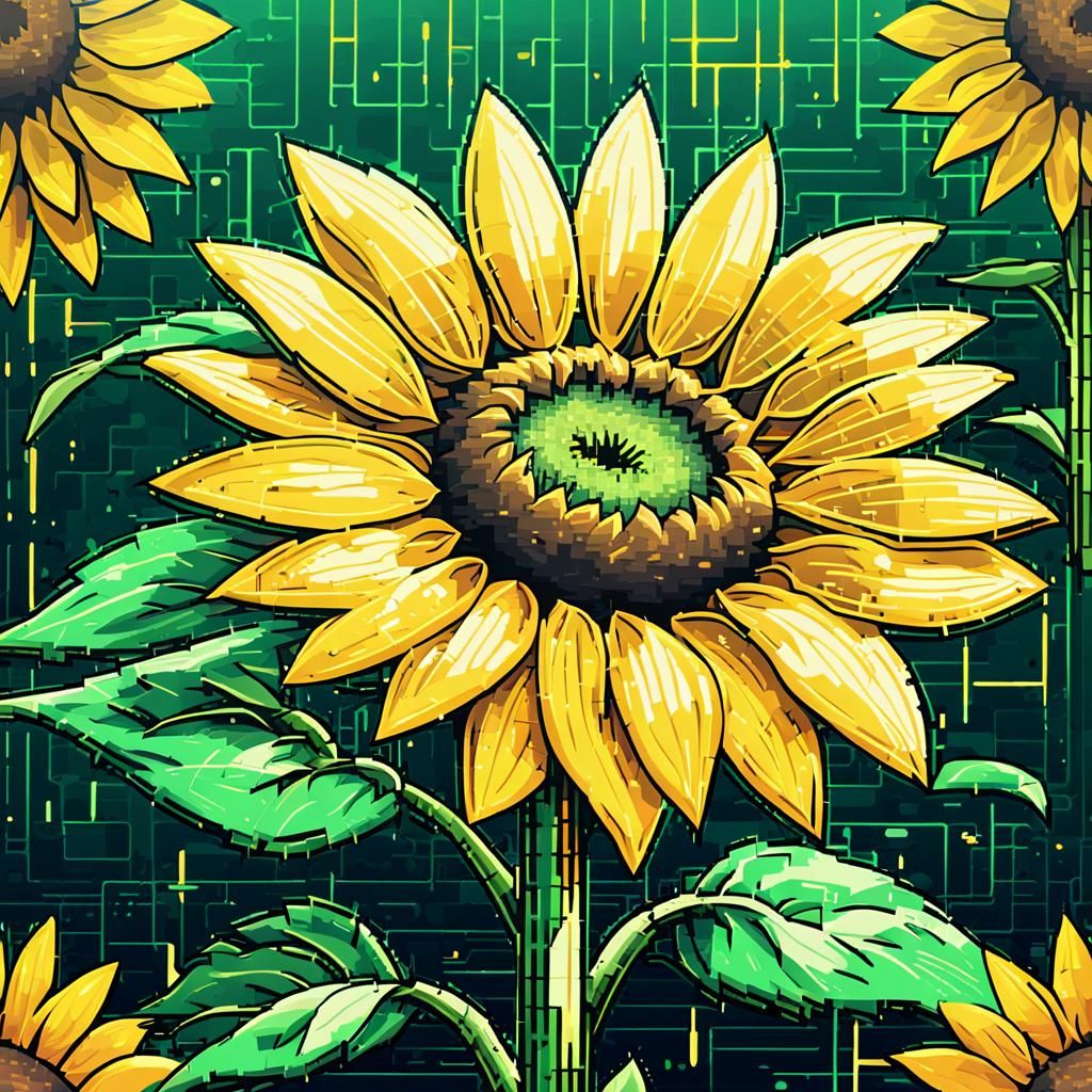 Blooming Sunflower in Pixel Art Style
