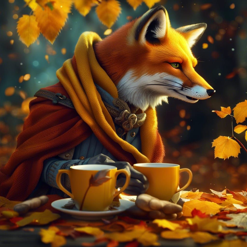 Autumn Fox Drinks Tea in Epic Lighting