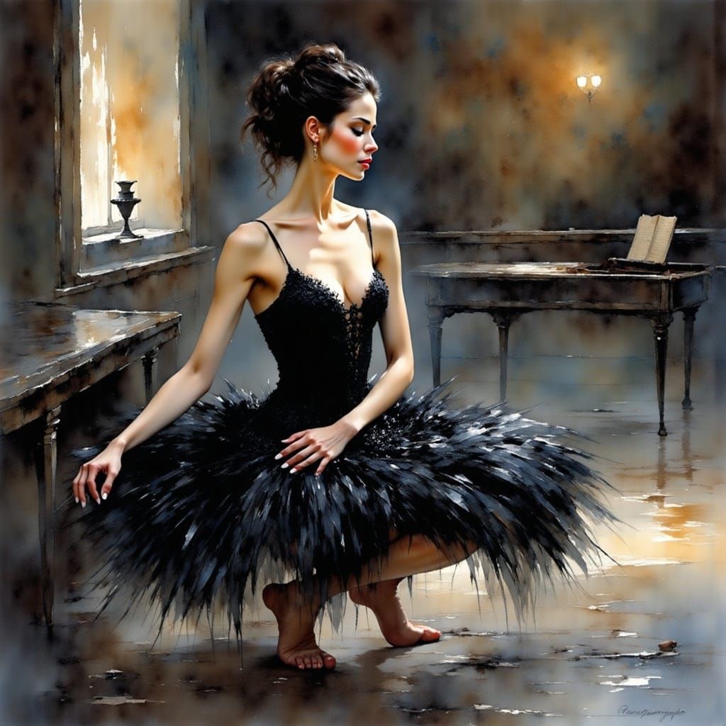 Natalie Portman as Black Swan, Impressionist Painting