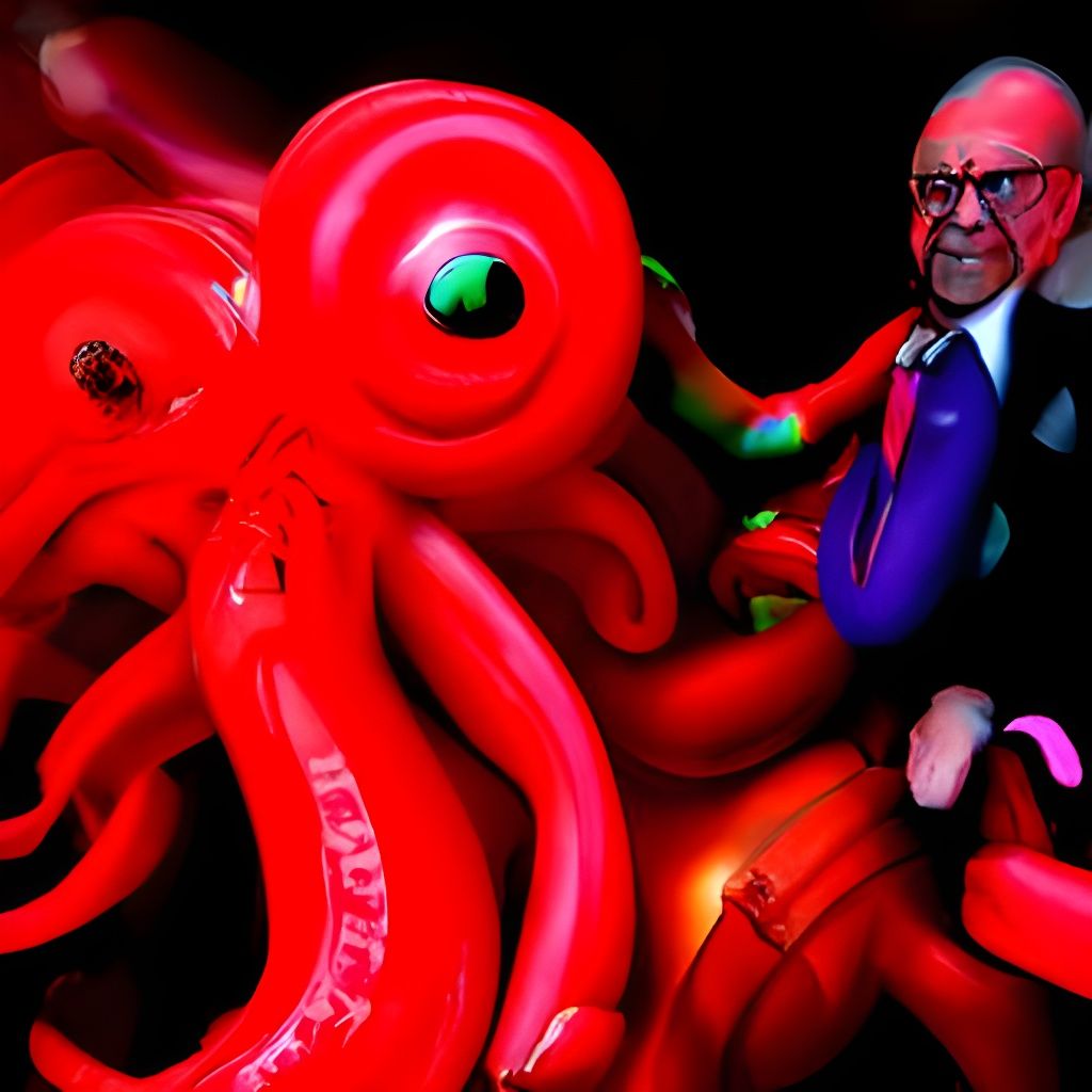 Giant Octopus Choking Man: Neon 3D Render