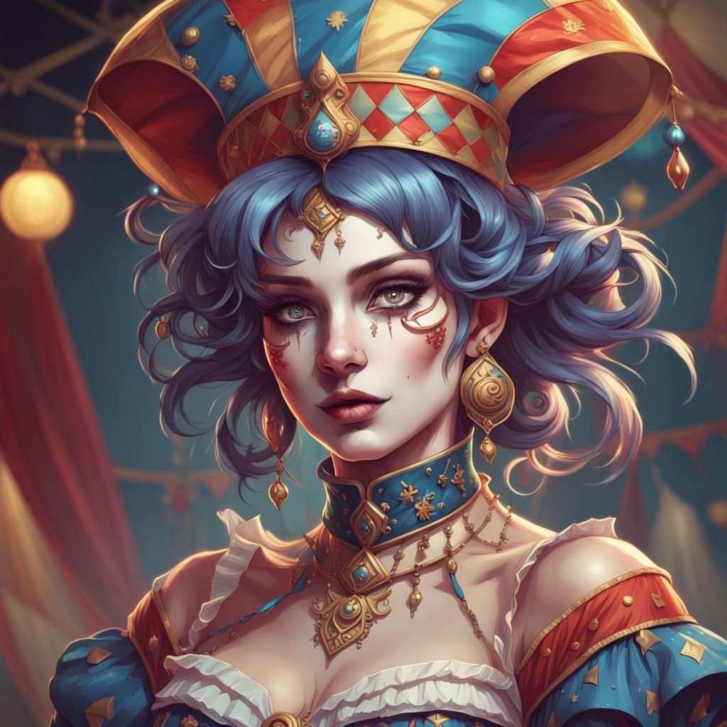 Whimsical Gothic Jester Maiden in Anime Style