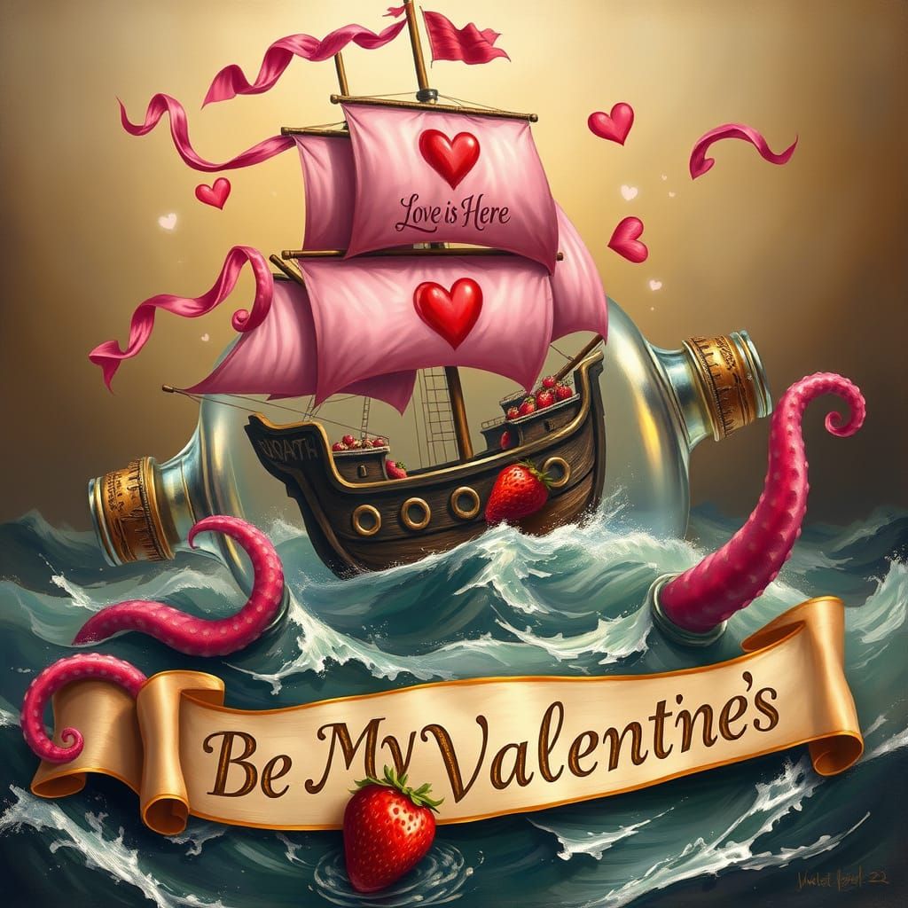 Love's Majestic Pirate Ship in a Romantic Aesthetic
