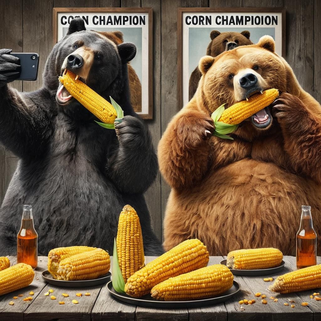 Bears Savor Corn Feast in a Colorful Summer Setting
