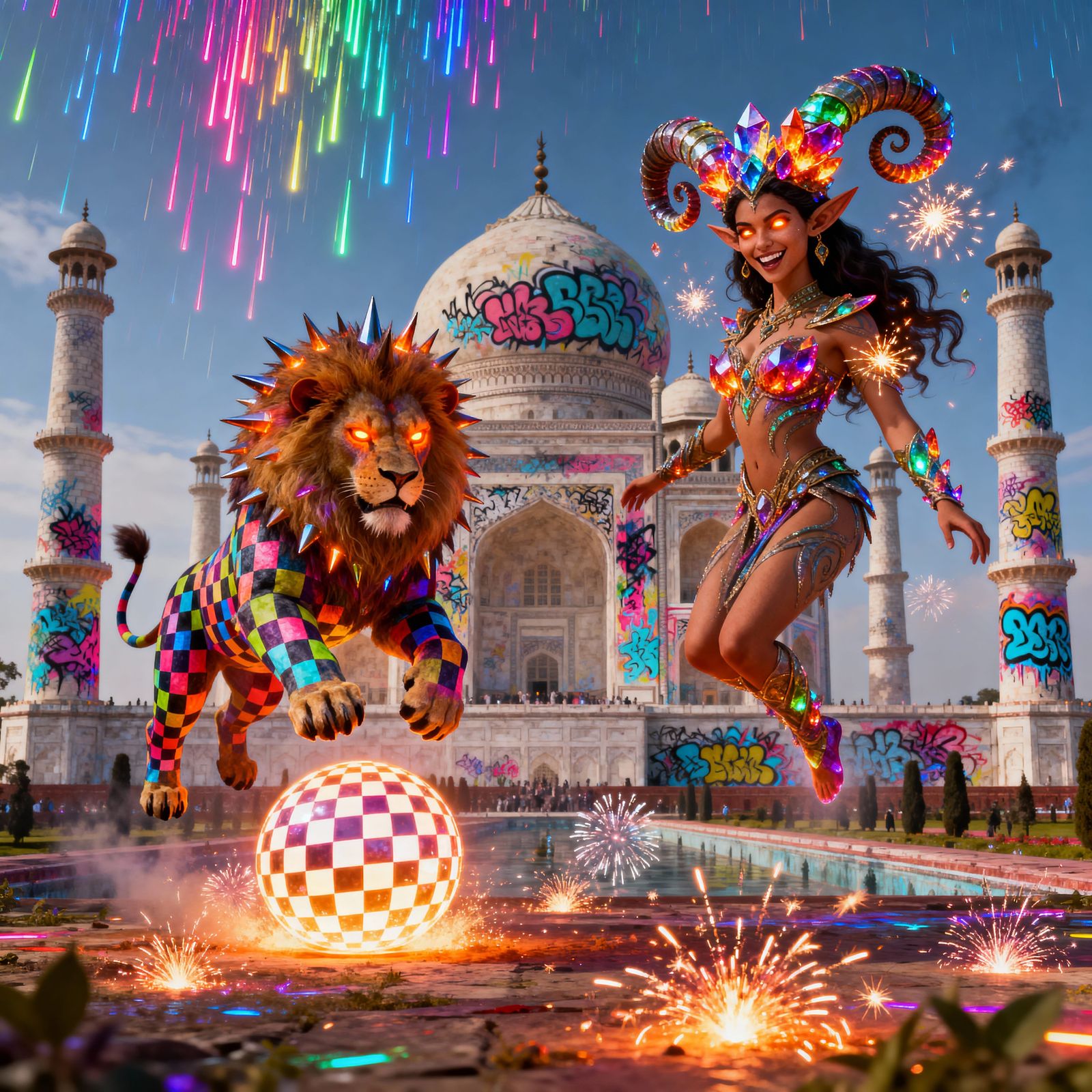 Epic Fantasy Elf Empress Goddess with Fiery Sparkles